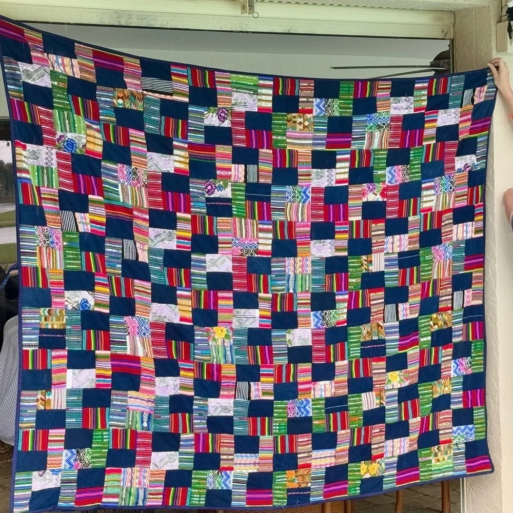 Artisanal Guatemalan patch work colorful bedspread or wall hanging 80“ x 64“​​​